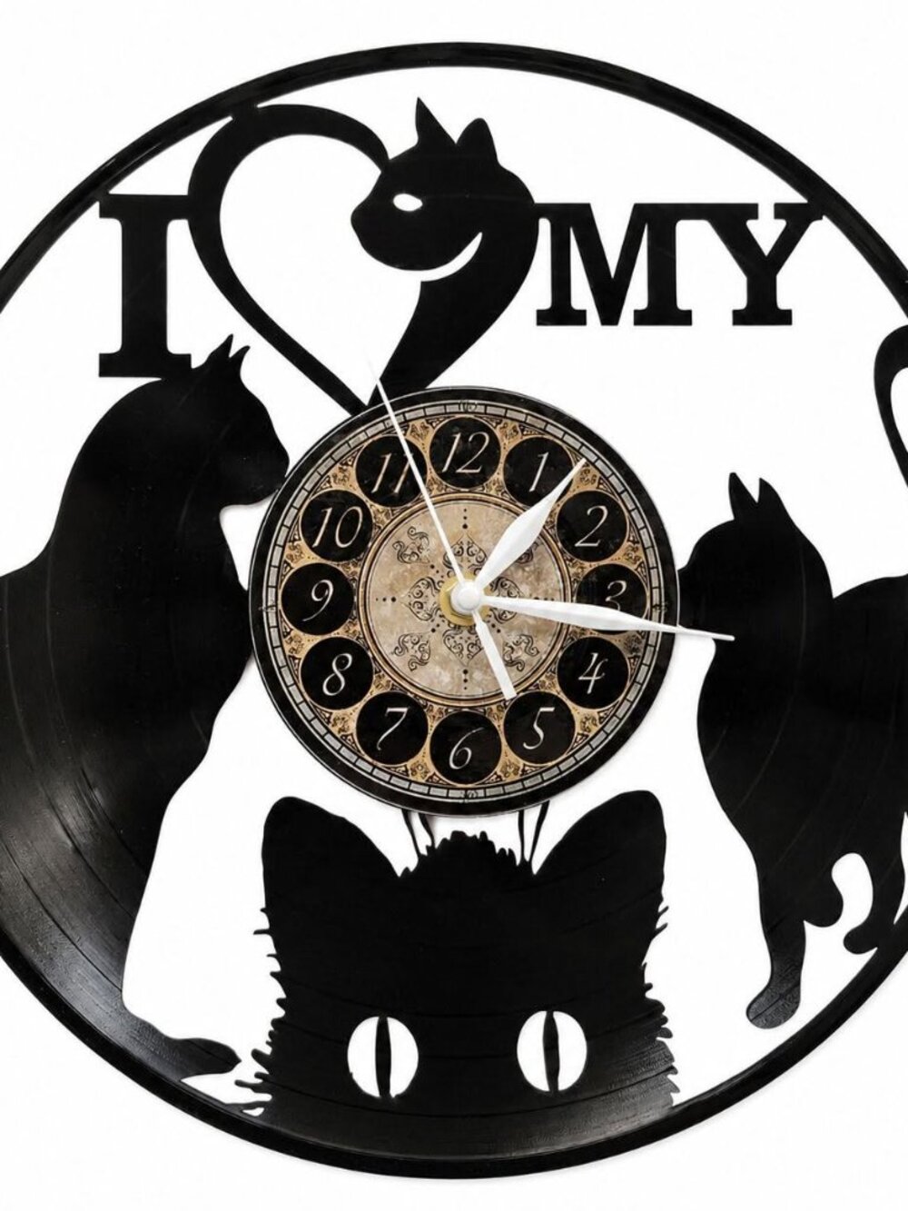 I HEART MY CAT vinyl record clock